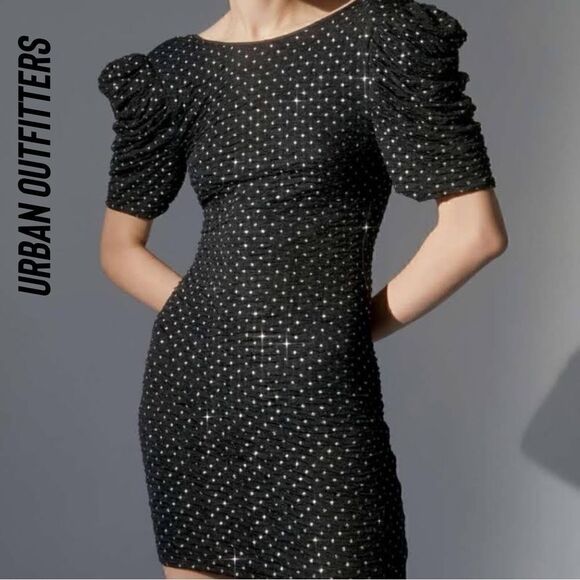 URBAN OUTFITTERS HAGUE RHINESTONE PUFF SLEEVES MINI DRESS BODYCON NEE SP - Picture 3 of 8